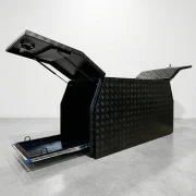 Gullwing Toolbox Canopy Black Checkerplate Toolbox for Trailer Storage in Townsville
