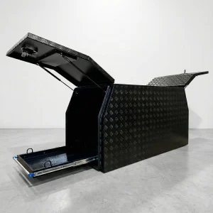 Gullwing Toolbox Canopy Black Checkerplate Toolbox for Trailer Storage in Townsville