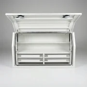 White Flatplate Aluminium Toolbox 4 drawers lid open Townsville